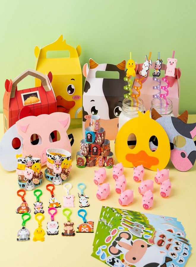 DMIGHT Farm Animals Birthday Party Favors Set 82 PCS Barnyard Animal Masks Sticker Keychains Straw Slap wristbands Rubber Pigs Gift for Kids Birthday Party Baby Shower Goodie Bag Filles Supplies - Image 3
